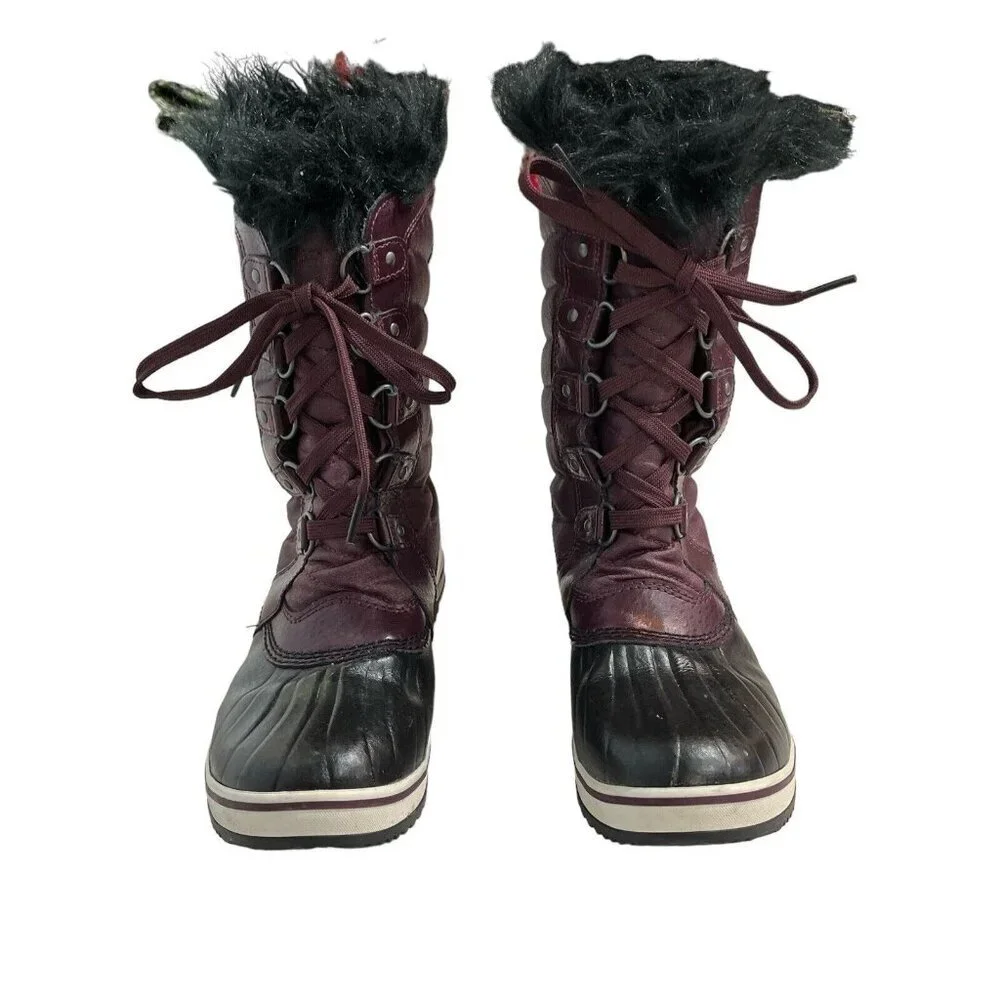 Sorel Snow Boot Womens 6 Tofino II Faux Fur Cuff Purple Waterproof Winter Laceup